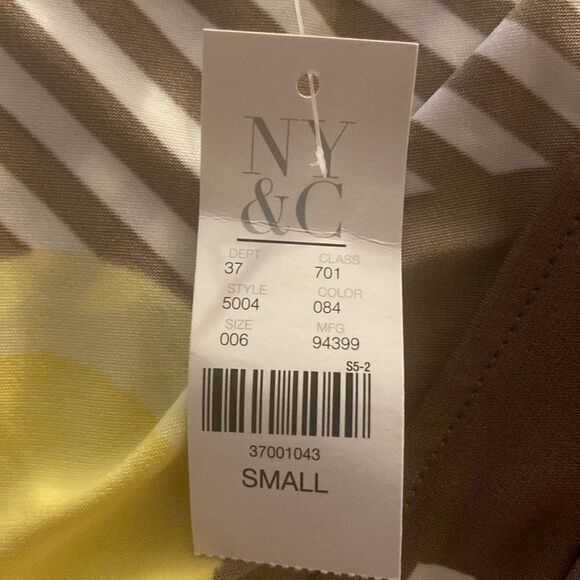 New York & Co Wm’s Sz Sm Brown Sunshine Yellow Tie Waisted Wrap Midi Dress - Picture 5 of 5